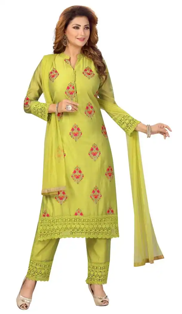 Green Color Chanderi Embroidered Readymade Designer Salwar Kameez -573122450