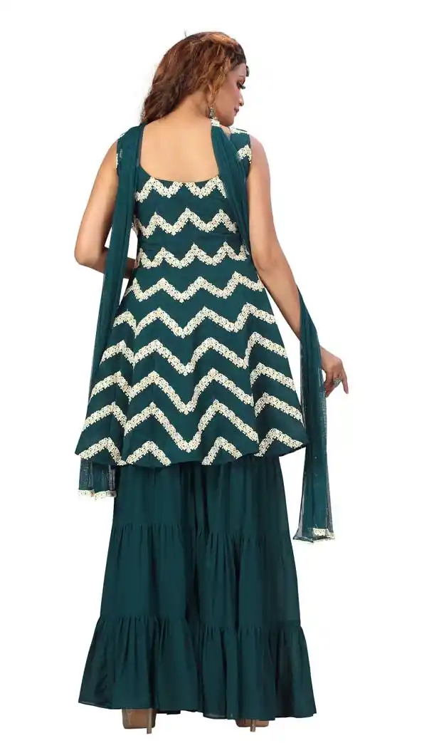 Peacock Blue Color Georgette Embroidered Readymade Designer Salwar Kameez -573122451
