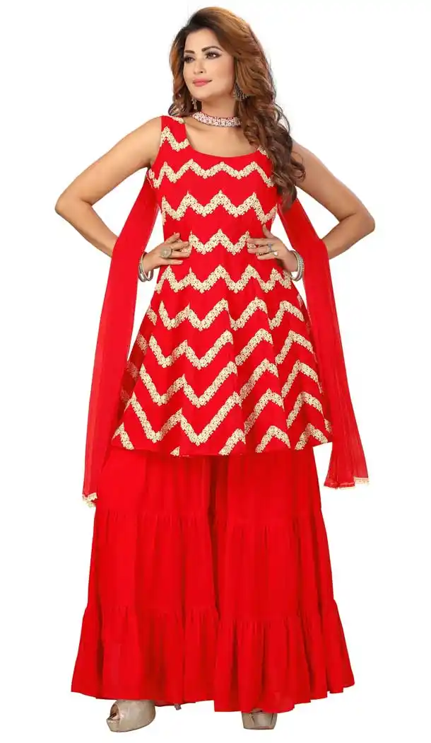 Red Color Georgette Embroidered Readymade Designer Salwar Kameez -573122452