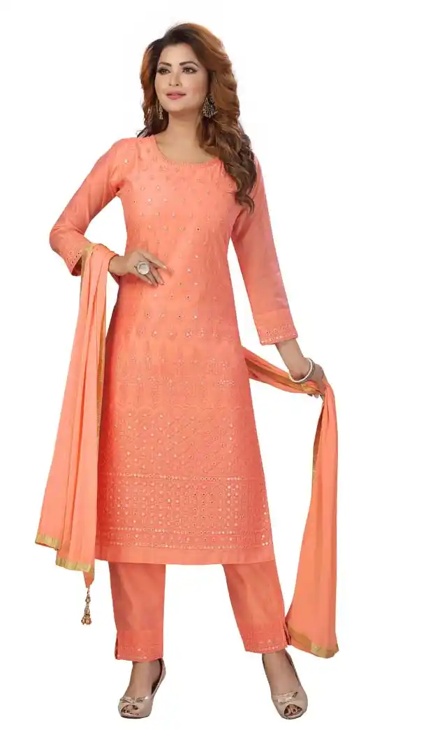 Peach Color Chanderi Embroidered Readymade Designer Salwar Kameez -573122454