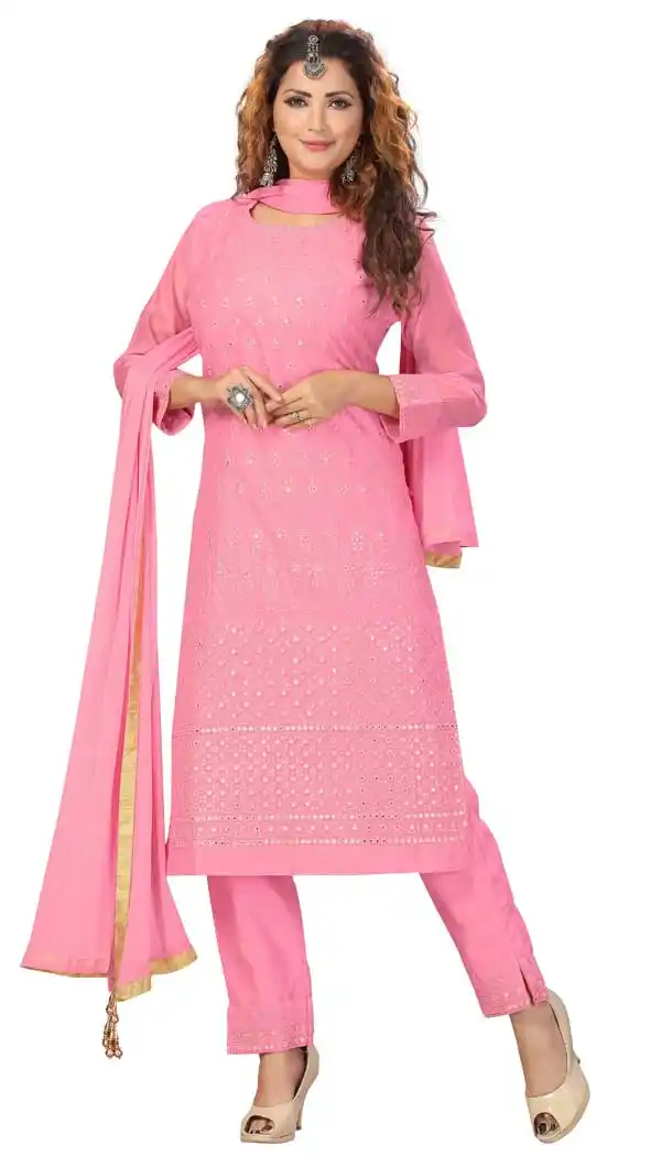 Enigmatic Pink Color Chanderi Embroidered Readymade Designer Salwar Kameez -573122455