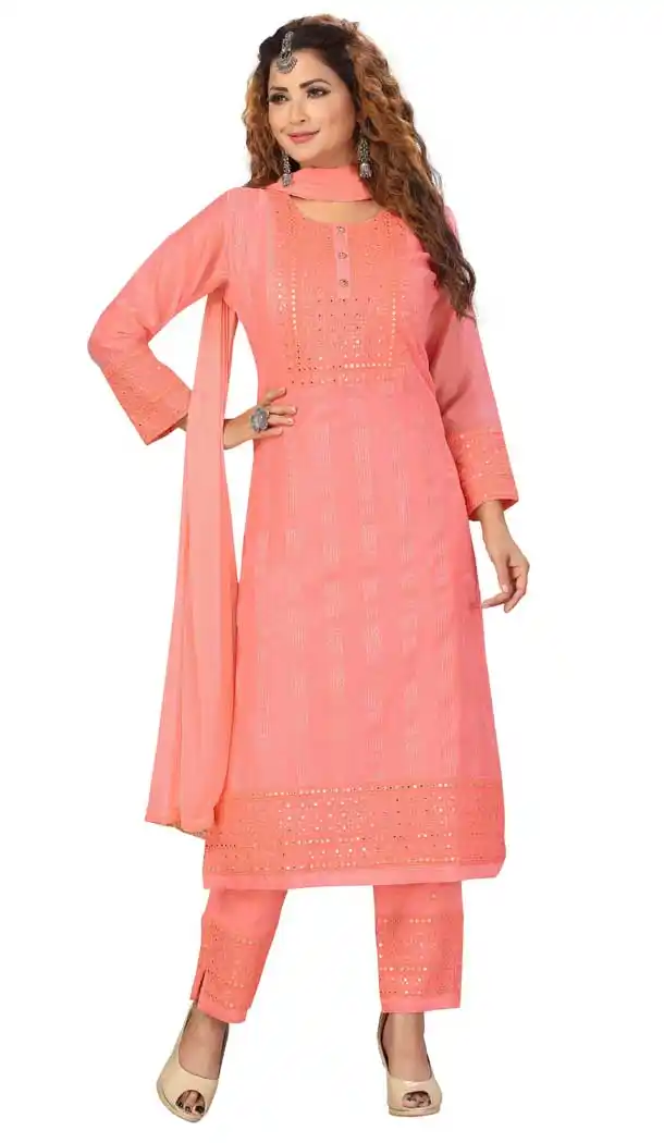 Peach Color Chanderi Embroidered Readymade Designer Salwar Kameez -573122456