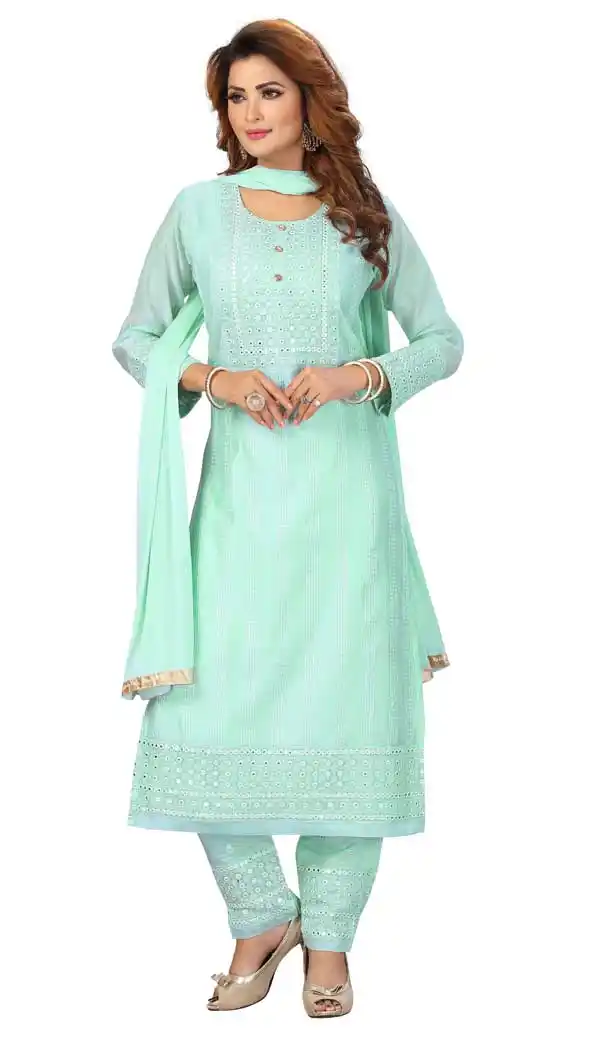 Sky Blue Color Chanderi Embroidered Readymade Designer Salwar Kameez -573122457