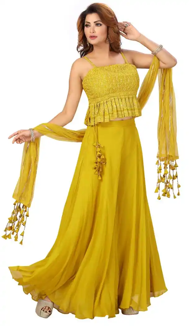 Musterd Color Georgette Embroidered Readymade Designer Salwar Kameez -573122458