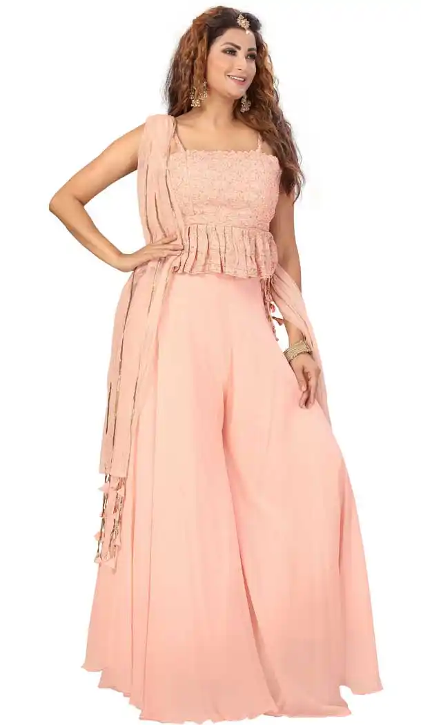 Peach Color Georgette Embroidered Readymade Designer Salwar Kameez -573122459