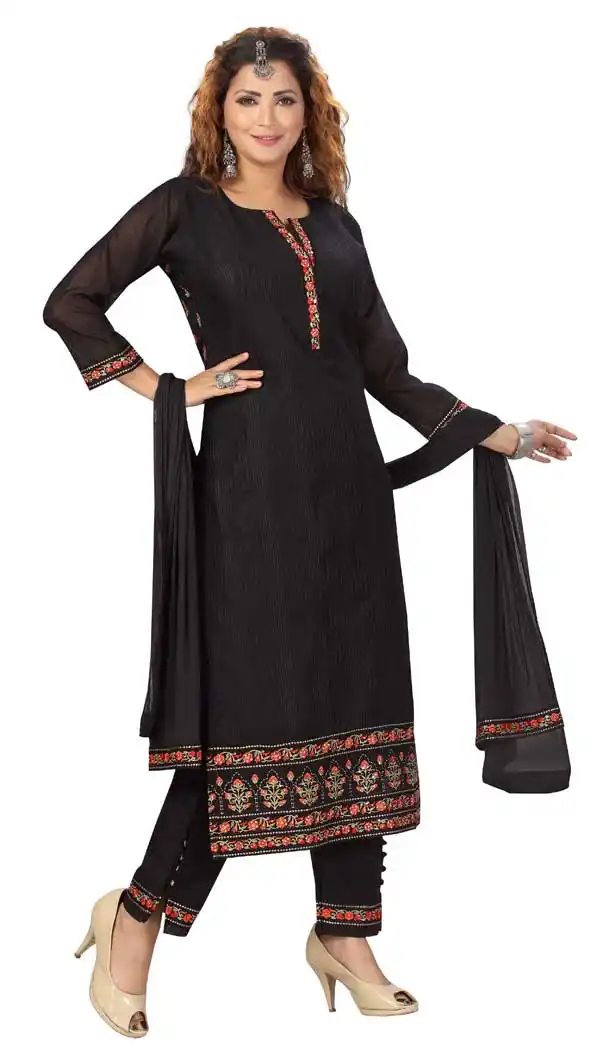 Black Color Chanderi Embroidered Readymade Designer Salwar Kameez -573122460