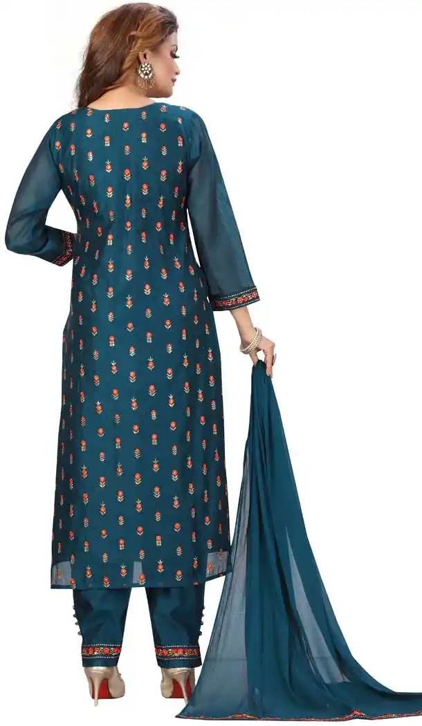 Blue Color Chanderi Embroidered Readymade Designer Salwar Kameez -573122461