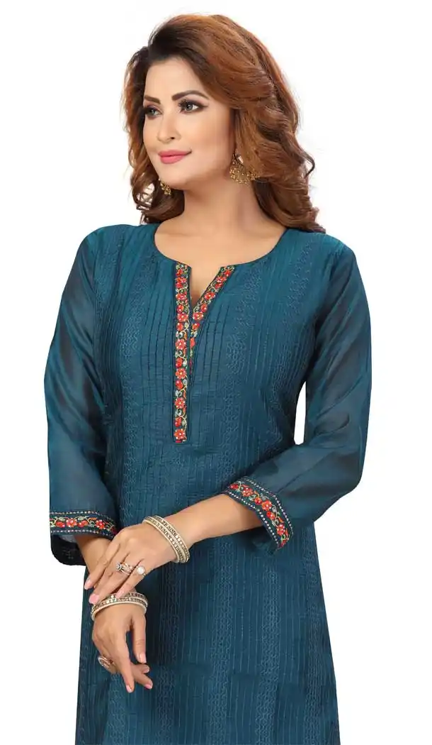 Blue Color Chanderi Embroidered Readymade Designer Salwar Kameez -573122461