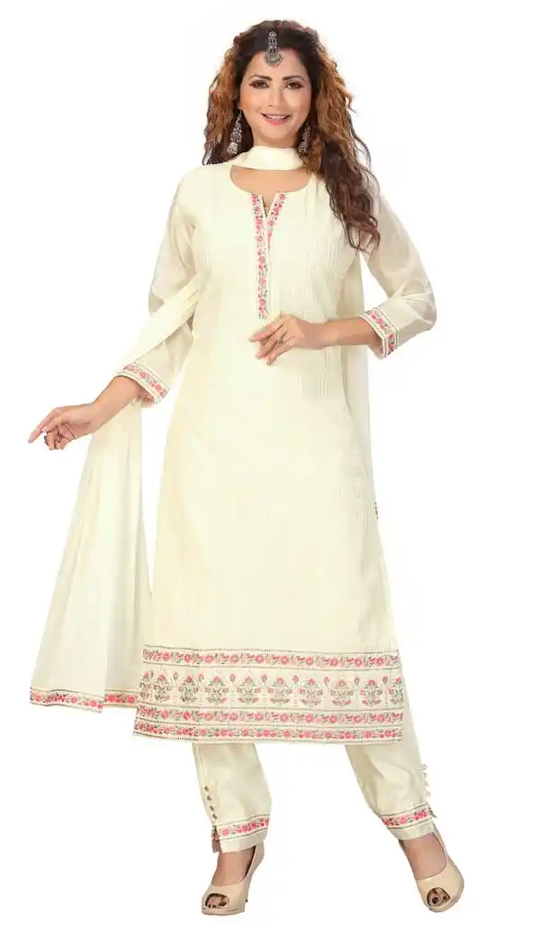 Cream Color Chanderi Embroidered Readymade Designer Salwar Kameez -573122462