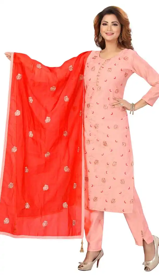 Scintillating Pink Color Chanderi Embroidered Readymade Designer Salwar Kameez -573122463