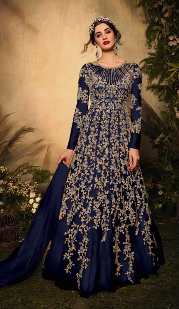 Divine Blue Color Soft Net Bridal Designer Party Wear Gown Suit -575122479
