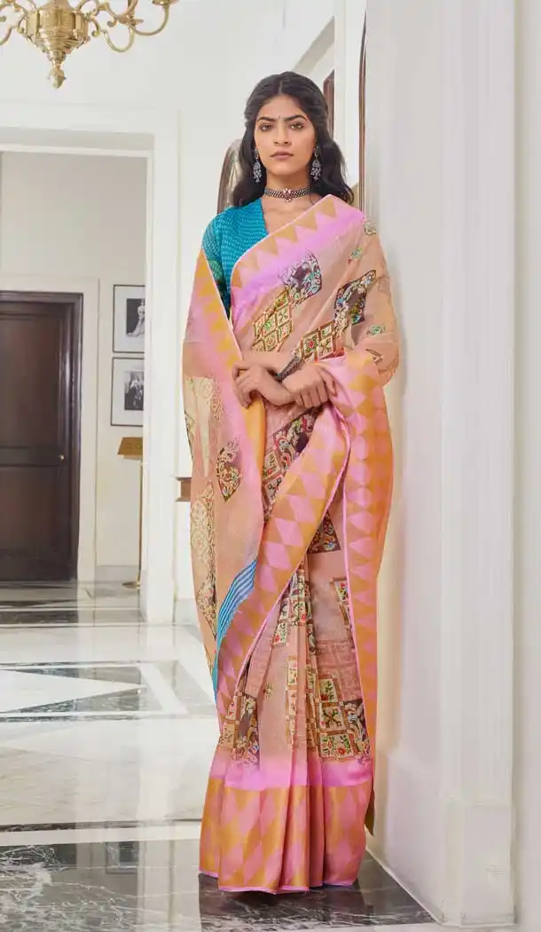 Peach Color Fancy Soft Linen Casual Office Wear Saree Blouse -576122487
