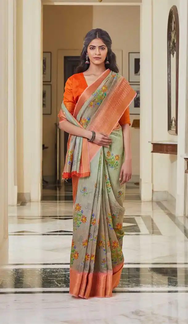 Multi Color Fancy Soft Linen Casual Office Wear Saree Blouse -576122488