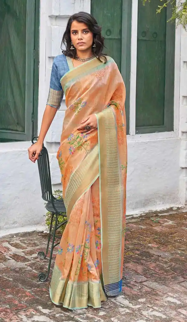 Peach Color Fancy Soft Linen Casual Office Wear Saree Blouse -576122490