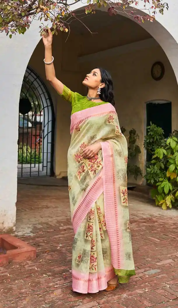 Enigmatic Multi Color Fancy Soft Linen Casual Office Wear Saree Blouse -576122495