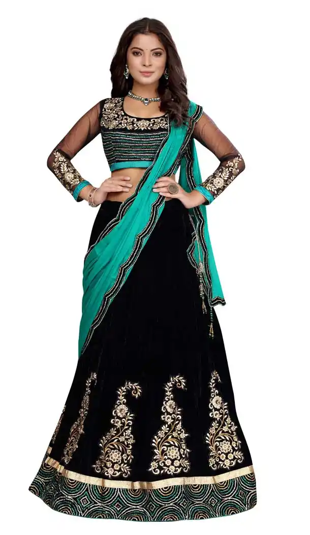 Black Color Velvet Embroidery Designer Traditional Party Wear Lehenga Choli -88977632