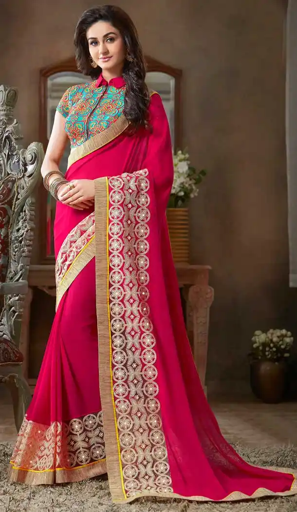 Rani Pink Color Georgette Designer Casual Party Wear Saree Blouse -604122670