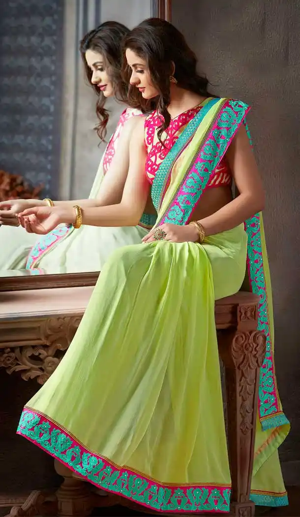 Light Green Color Georgette Designer Casual Party Wear Saree Blouse -604122671
