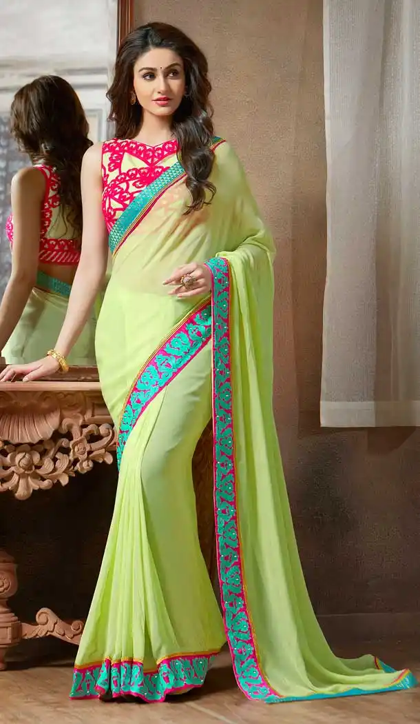 Light Green Color Georgette Designer Casual Party Wear Saree Blouse -604122671