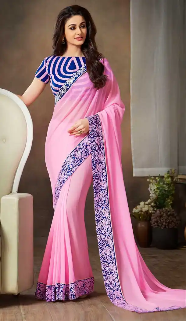 Light Pink Color Georgette Designer Casual Party Wear Saree Blouse -604122676