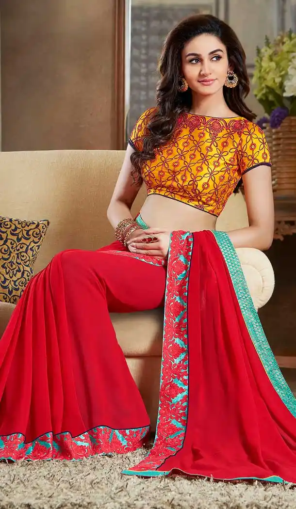Red Color Georgette Designer Casual Party Wear Saree Blouse -604122678