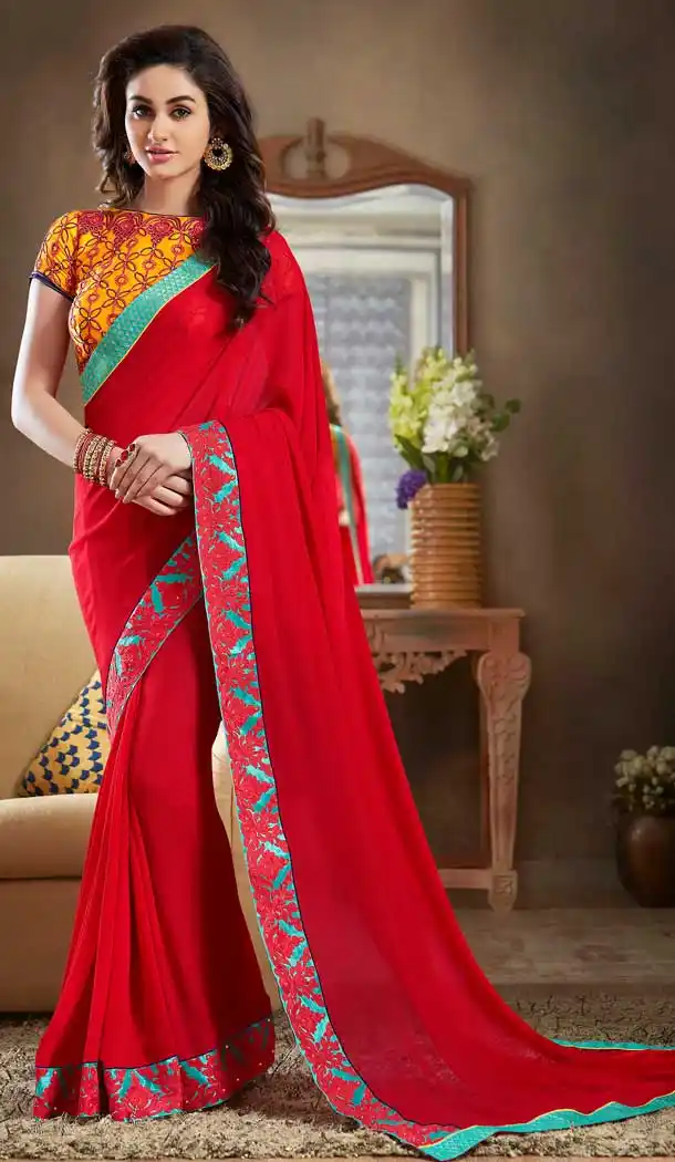 Red Color Georgette Designer Casual Party Wear Saree Blouse -604122678