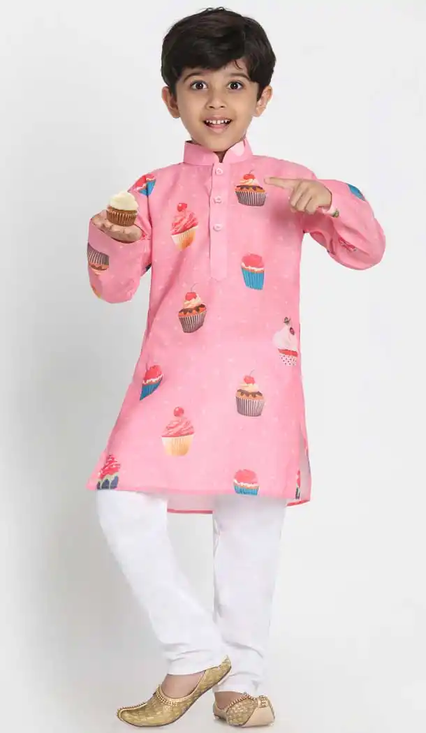 Light Pink Color Cotton Blend Kids Boy Wear Readymade Kurta Pajama -606122710