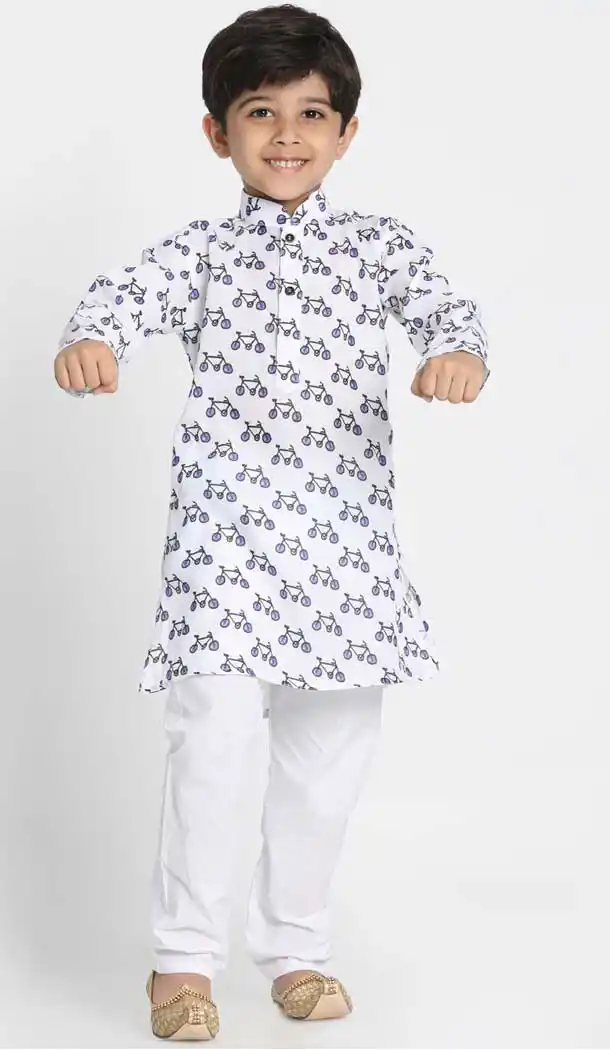 White Color Cotton Blend Kids Boy Wear Readymade Kurta Pajama -606122711
