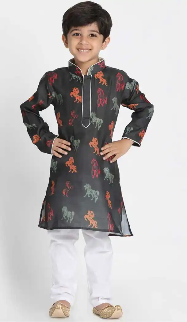 Black Color Cotton Blend Kids Boy Wear Readymade Kurta Pajama -606122712