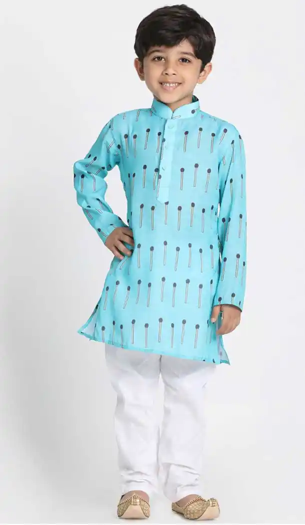 Light Blue Color Cotton Blend Kids Boy Wear Readymade Kurta Pajama -606122714