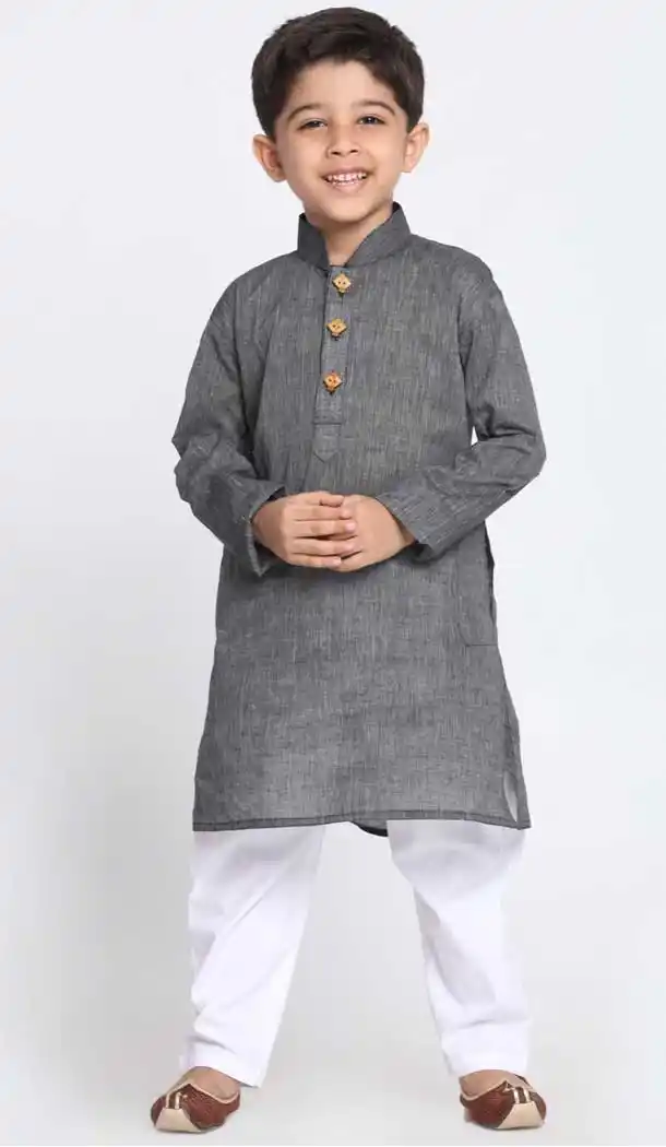 Black Grey Color Cotton Kids Boy Wear Readymade Kurta Pajama -606122716