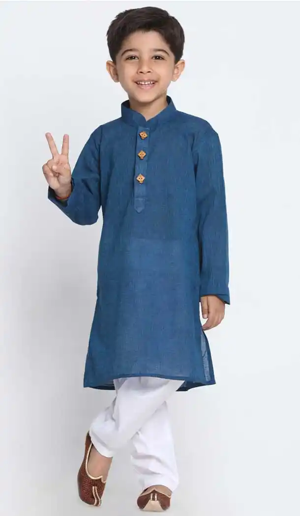 Blue Color Cotton Kids Boy Wear Readymade Kurta Pajama -606122717
