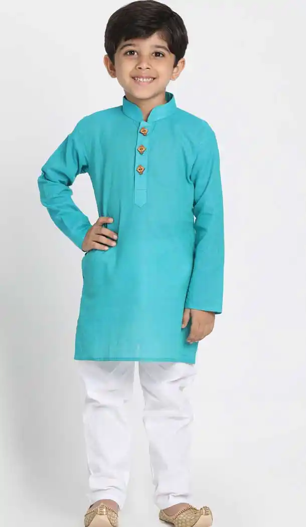 Styled Light Blue Color Cotton Kids Boy Wear Readymade Kurta Pajama -606122718