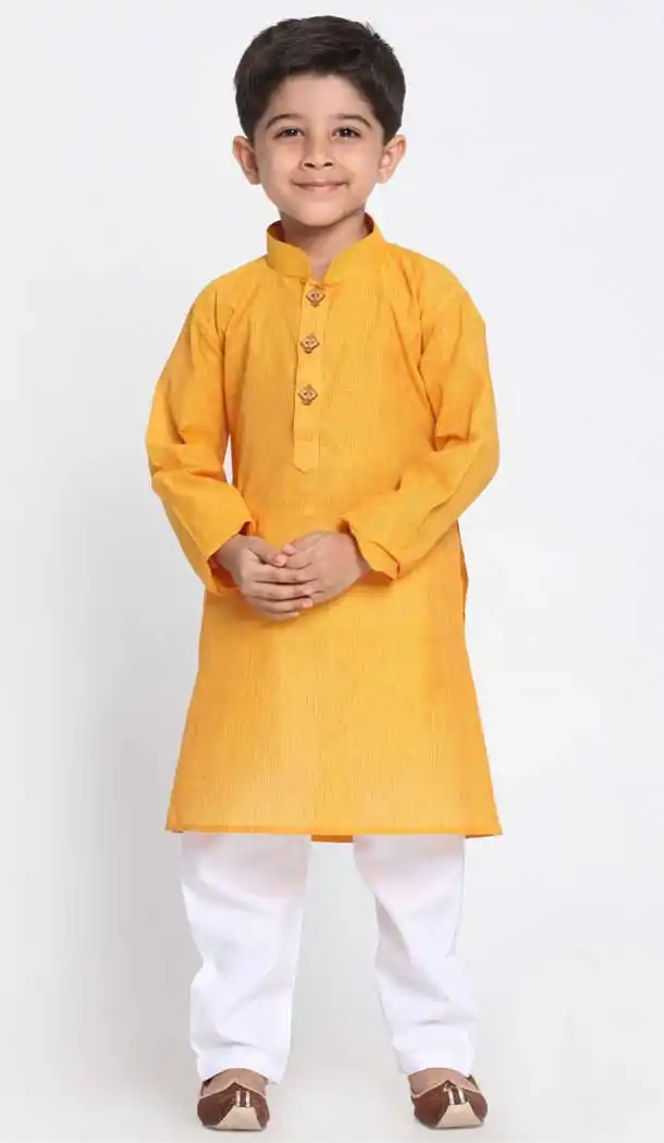 Yellow Color Cotton Kids Boy Wear Readymade Kurta Pajama -606122722