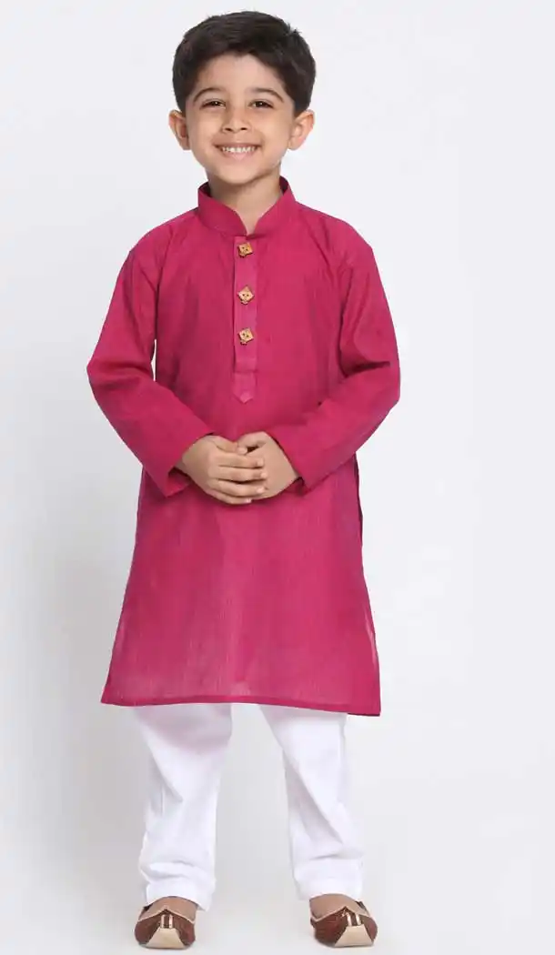 Rani Pink Color Cotton Kids Boy Wear Readymade Kurta Pajama -606122723