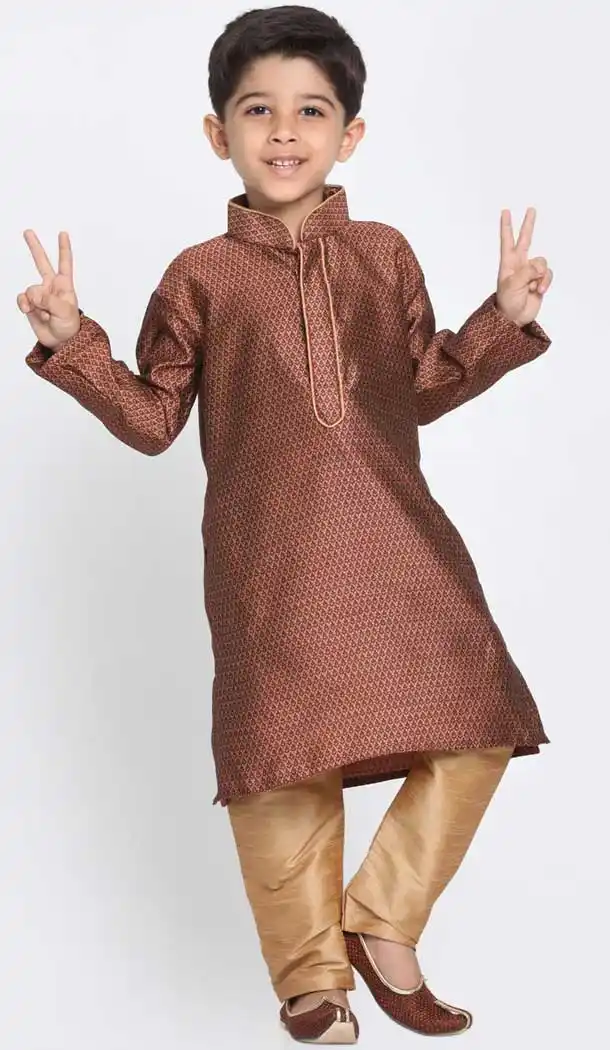 Maroon Color Cotton Silk Blend Kids Boy Wear Readymade Kurta Pajama -606122728