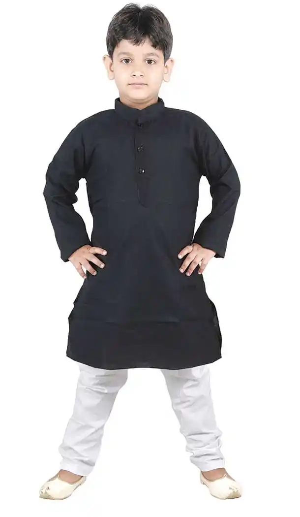 Black Color Cotton Silk Blend Kids Boy Wear Readymade Kurta Pajama -606122730