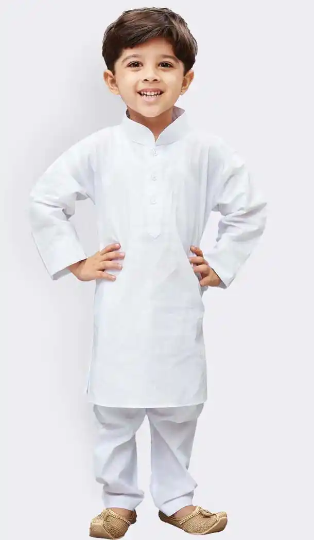 White Color Cotton Kids Boy Wear Readymade Kurta Pajama -606122739