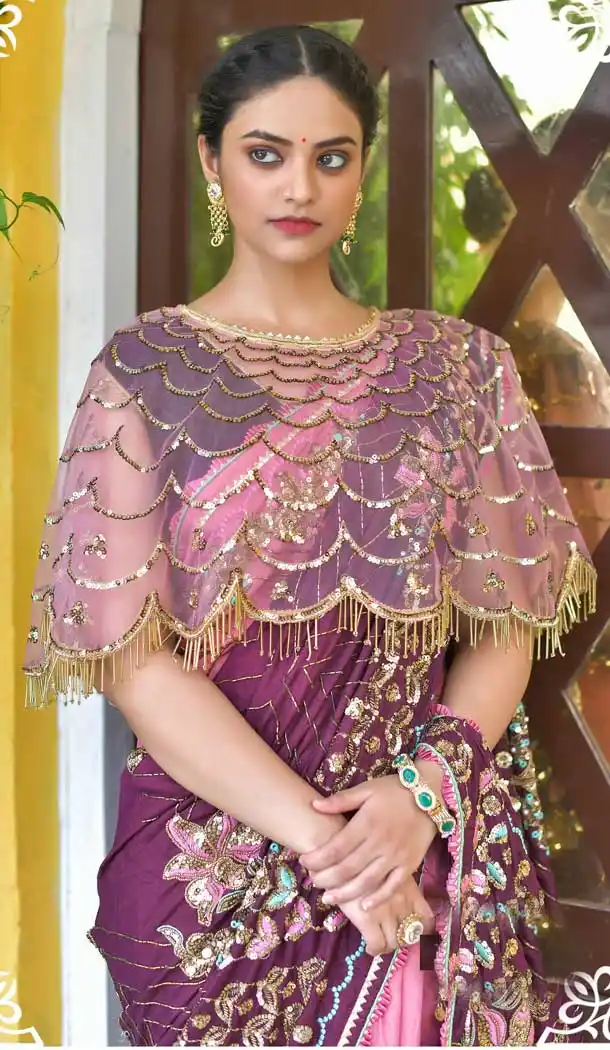 Wine Color Dola Silk Heavy Embroidered Designer Wedding Saree -615122807