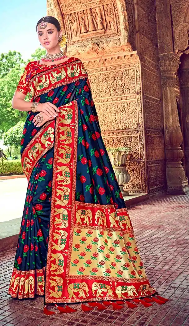 Blue Color Silk Heavy Designer Bridal Wedding Wear Saree Blouse -621122889