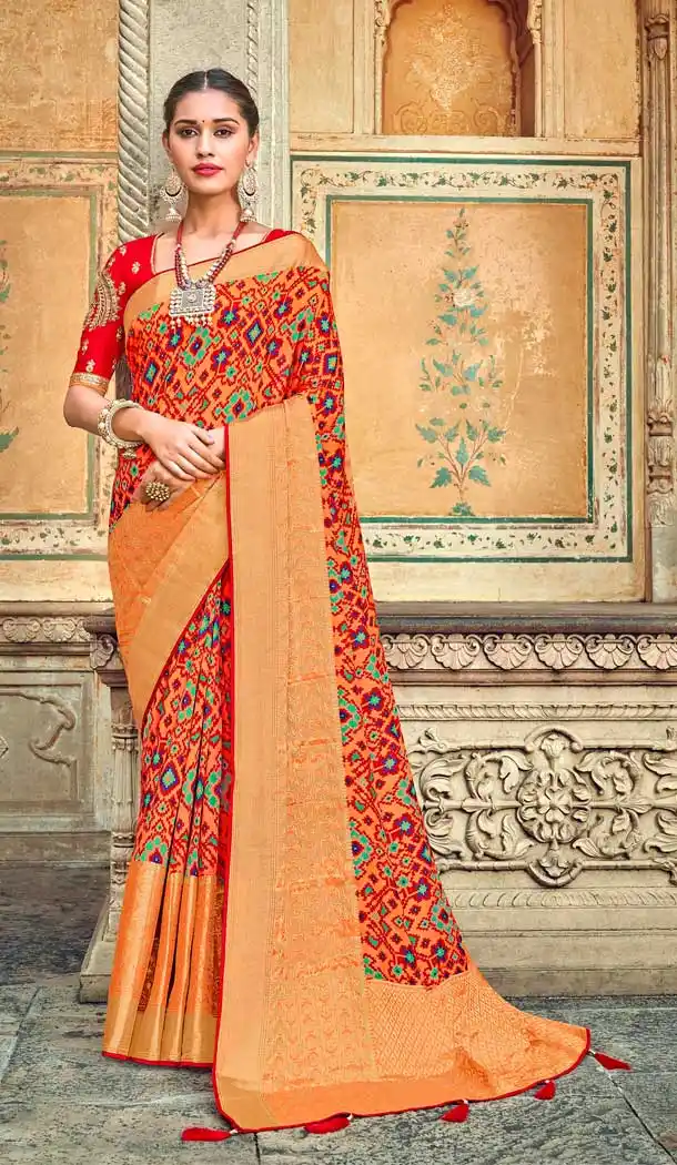 Alluring Multi Color Silk Heavy Designer Bridal Wedding Wear Saree Blouse -621122891