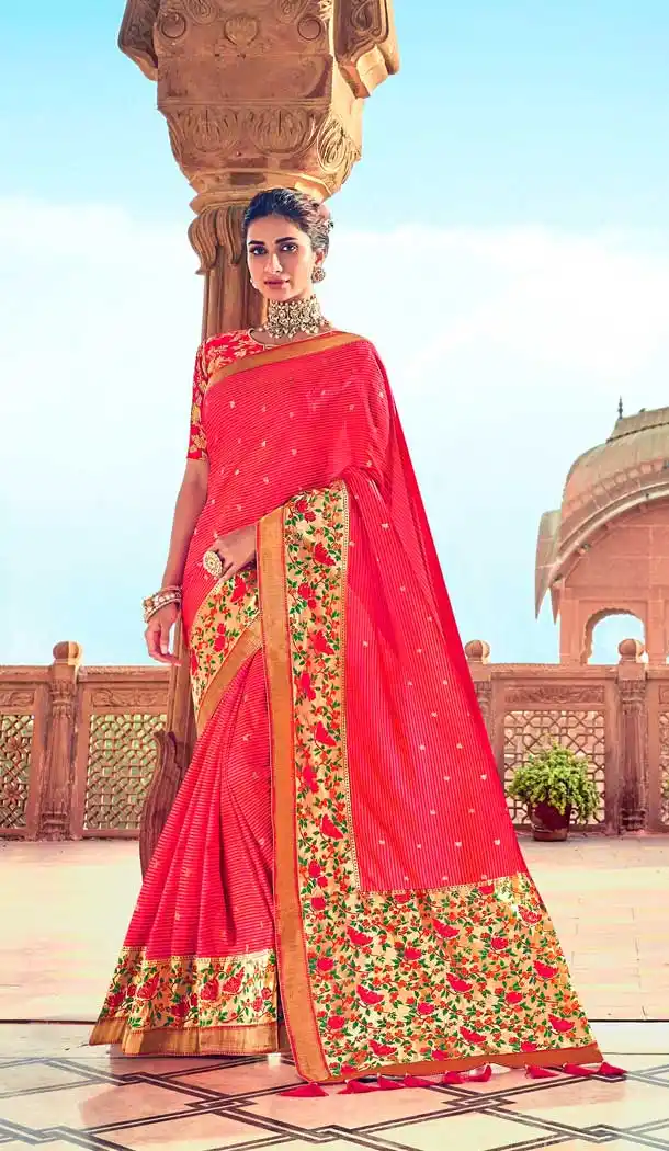 Pink Color Silk Heavy Designer Bridal Wedding Wear Saree Blouse -621122895