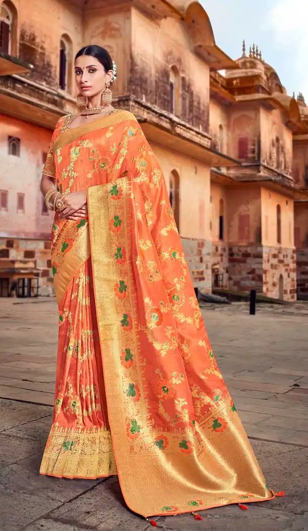 Orange Color Silk Heavy Designer Bridal Wedding Wear Saree Blouse -621122897