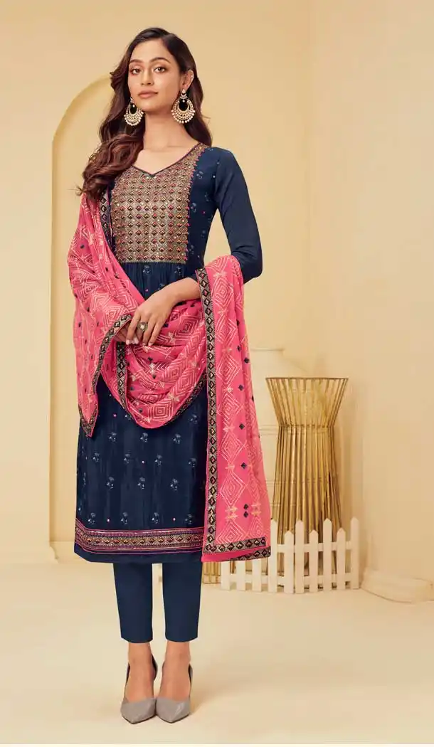 Dark Blue Color Georgette Heavy Designer Party Wear Salwar Suit -636122998
