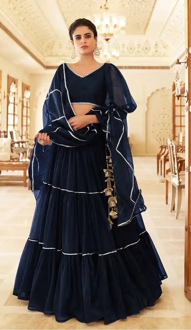 Navy Blue Color Butterfly Net Designer Fancy Party Wear Lehenga Choli -641123060