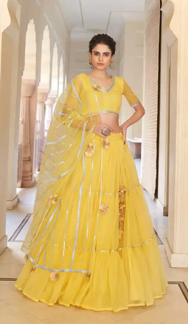Yellow Color Butterfly Net Designer Fancy Party Wear Lehenga Choli -641123062