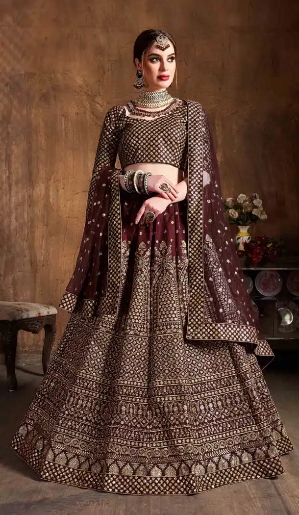 Aesthetic Maroon Color Raw Silk Designer Wedding Sangeet Wear Lehenga Choli -645123101