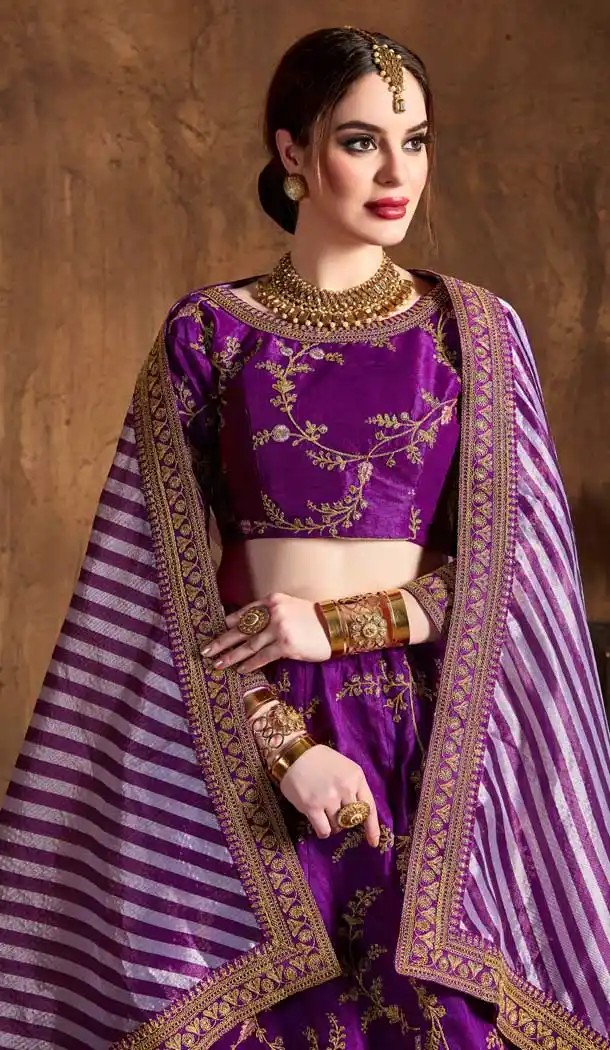 Purple Color Mulberry Silk Designer Wedding Sangeet Wear Lehenga Choli -645123105