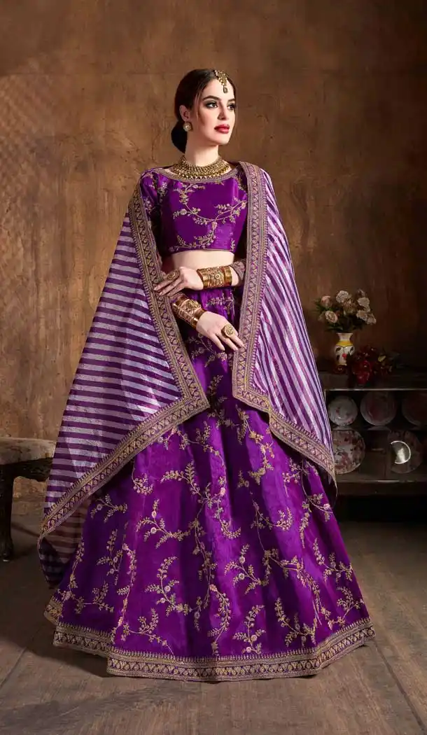 Purple Color Mulberry Silk Designer Wedding Sangeet Wear Lehenga Choli -645123105