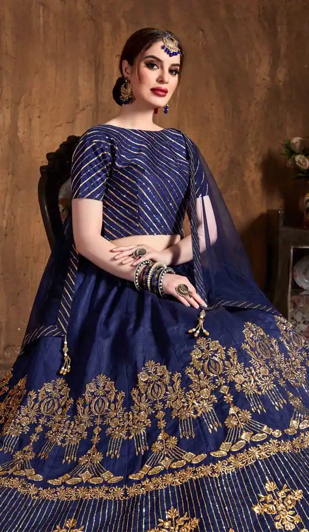 Navy Blue Color Art Silk Designer Wedding Sangeet Wear Lehenga Choli -645123107